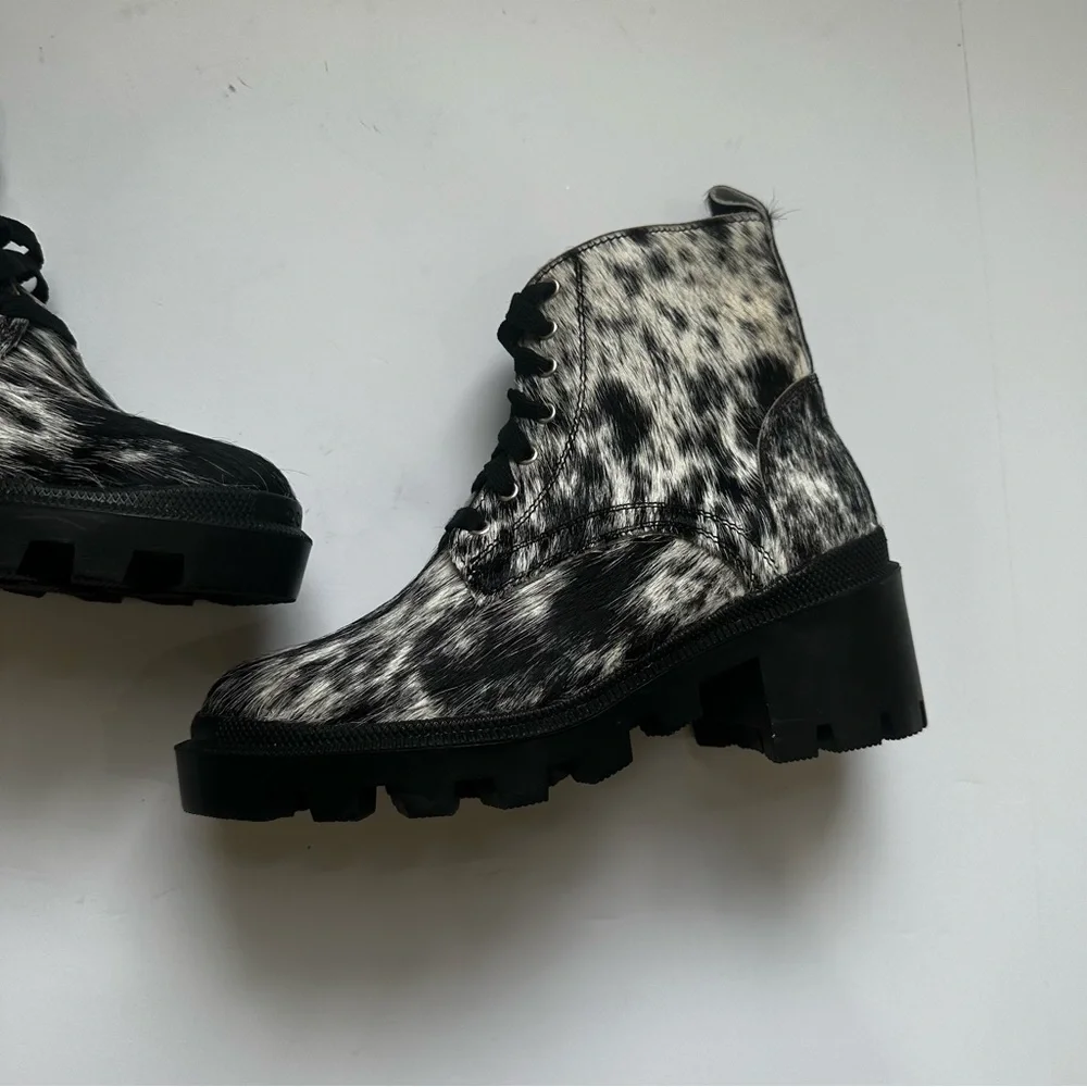 Agave Sky Cami Combat Boots salt and pepper cowhide handmade black bootie 6